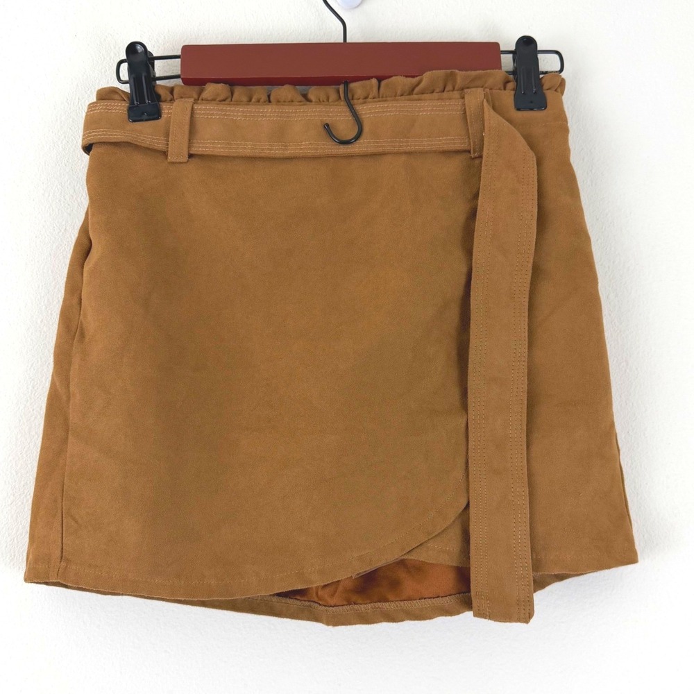 Abercrombie Kids Girls SZ 11/12 Academia Wrap Skort Camel Brown Faux Suede